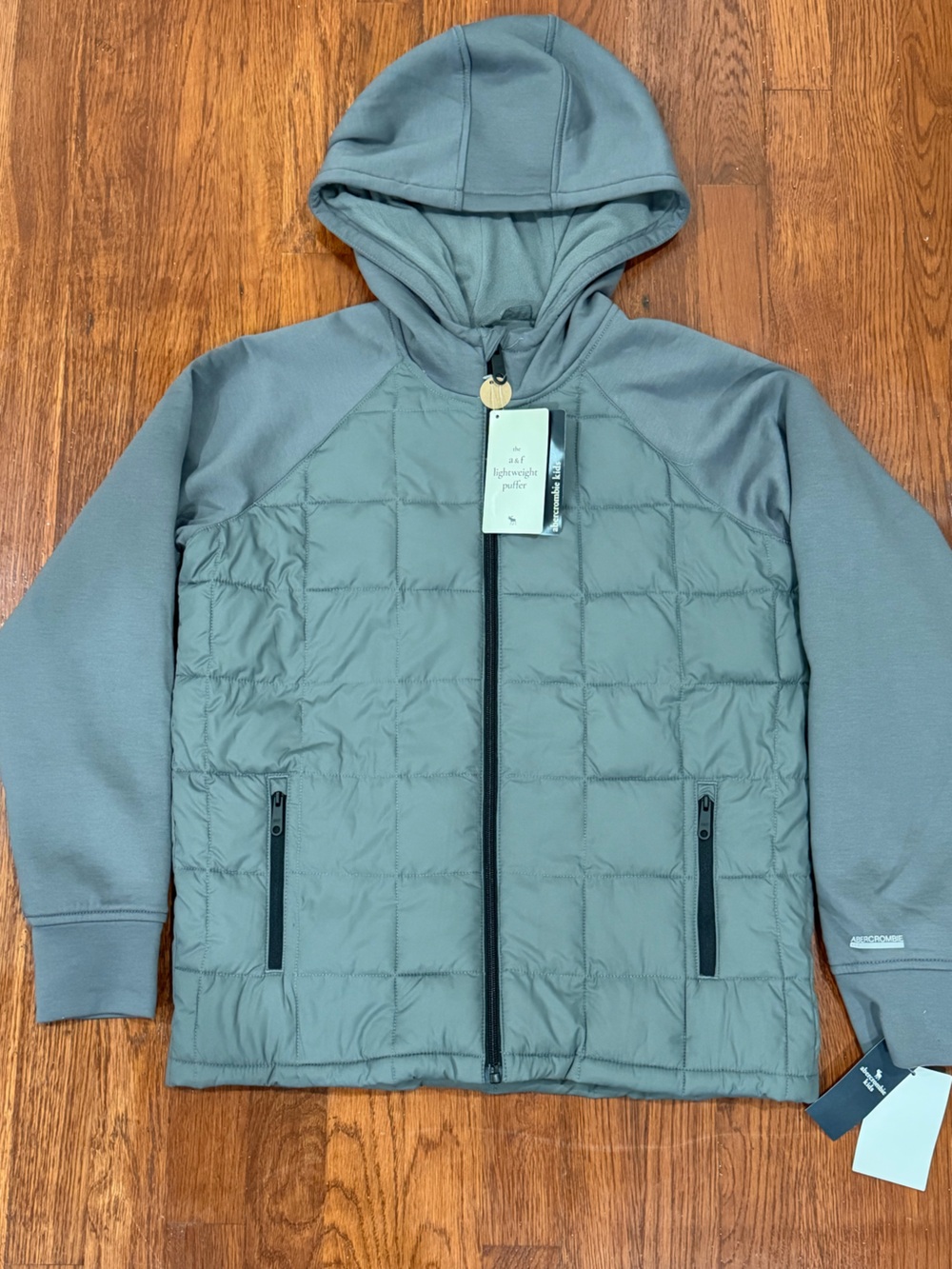 abercrombie kids grey quilted hooded puffer jacket